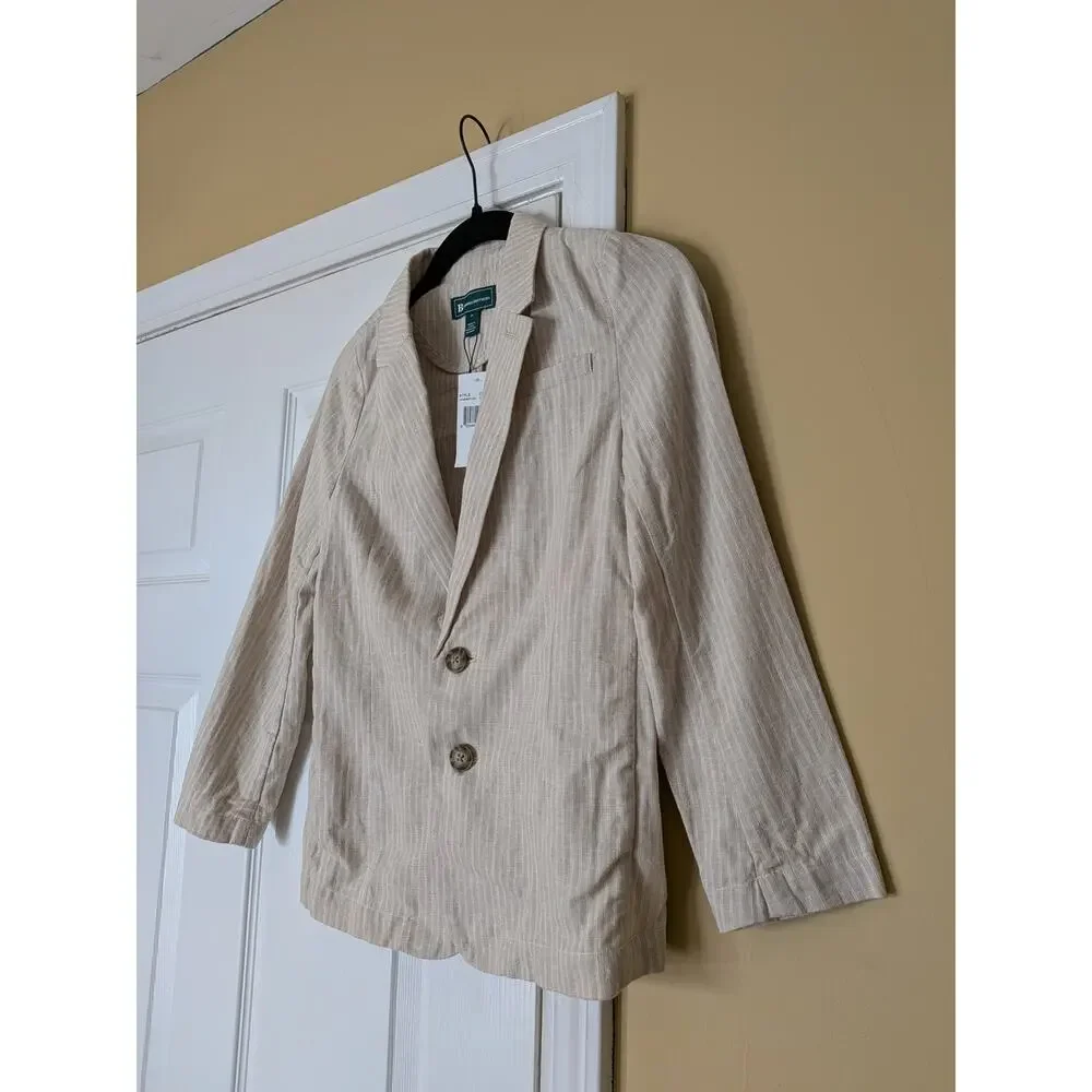 Brooks Brothers Boys Linen Blend Blazer 8Y Sand Stripe Summer Suit Jacket Preppy
